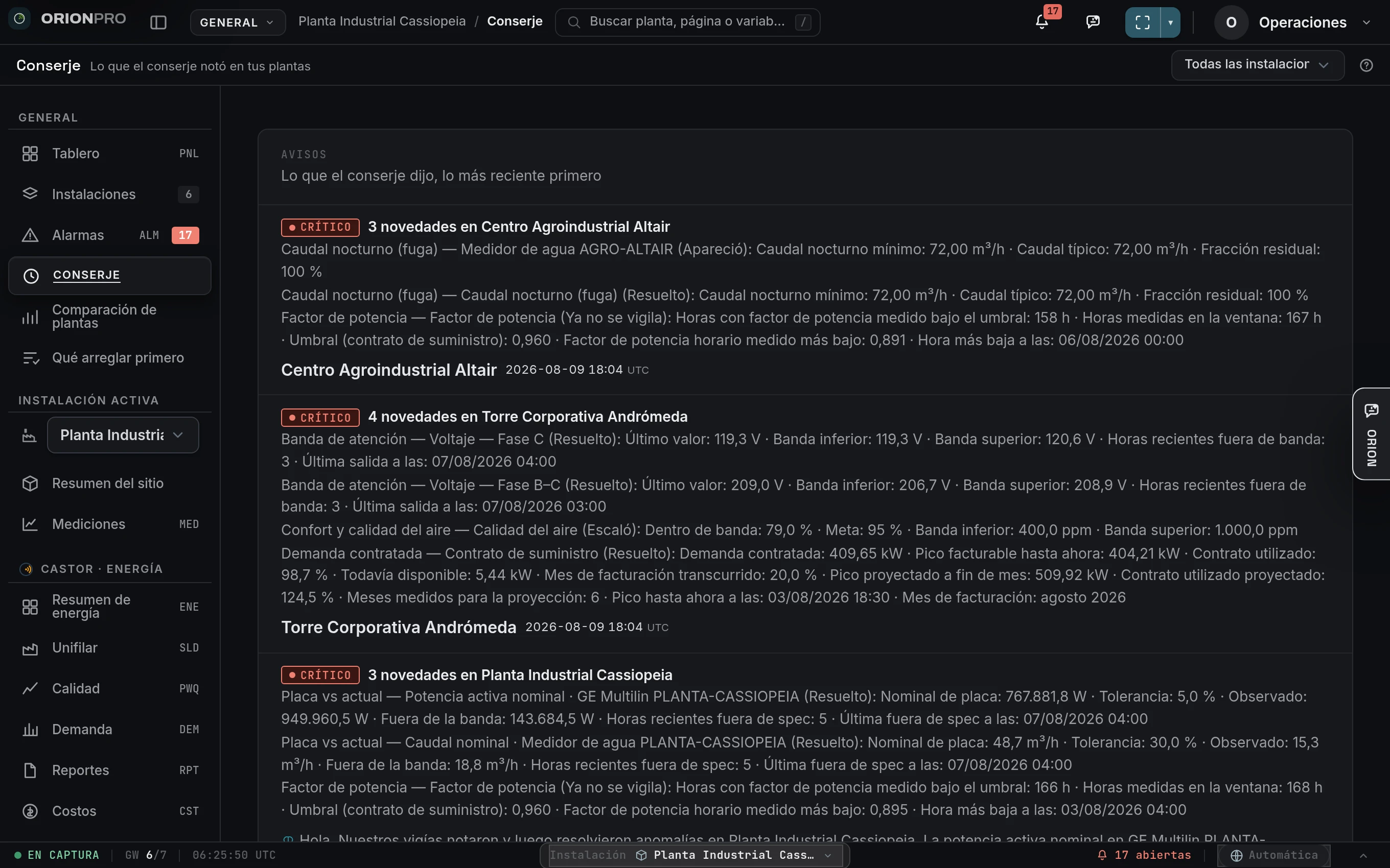 Hallazgos del Conserje con cifras exactas por planta.
